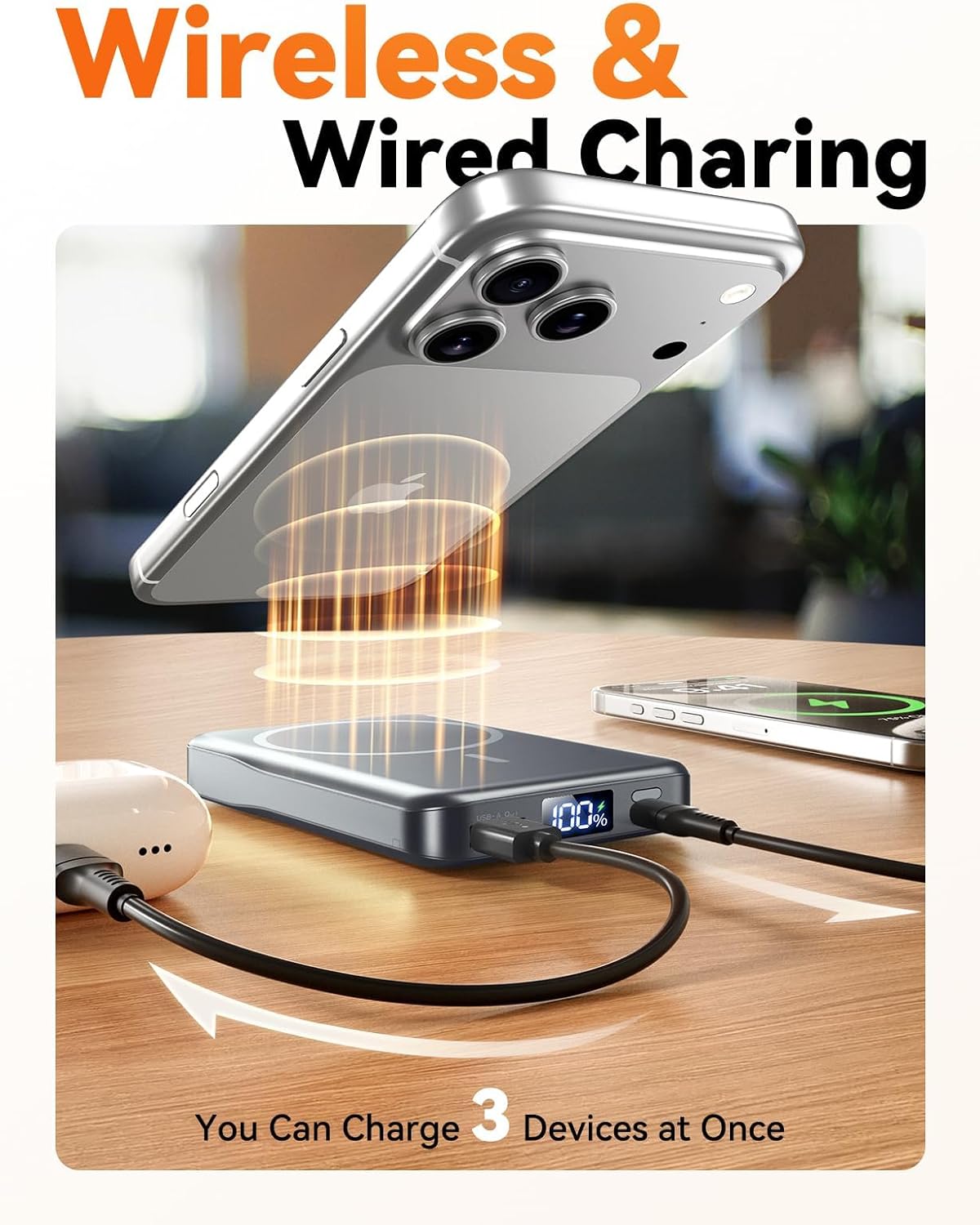10000mAh Magnetic Power Bank with 20W Fast Charging, Wireless Portable Charger