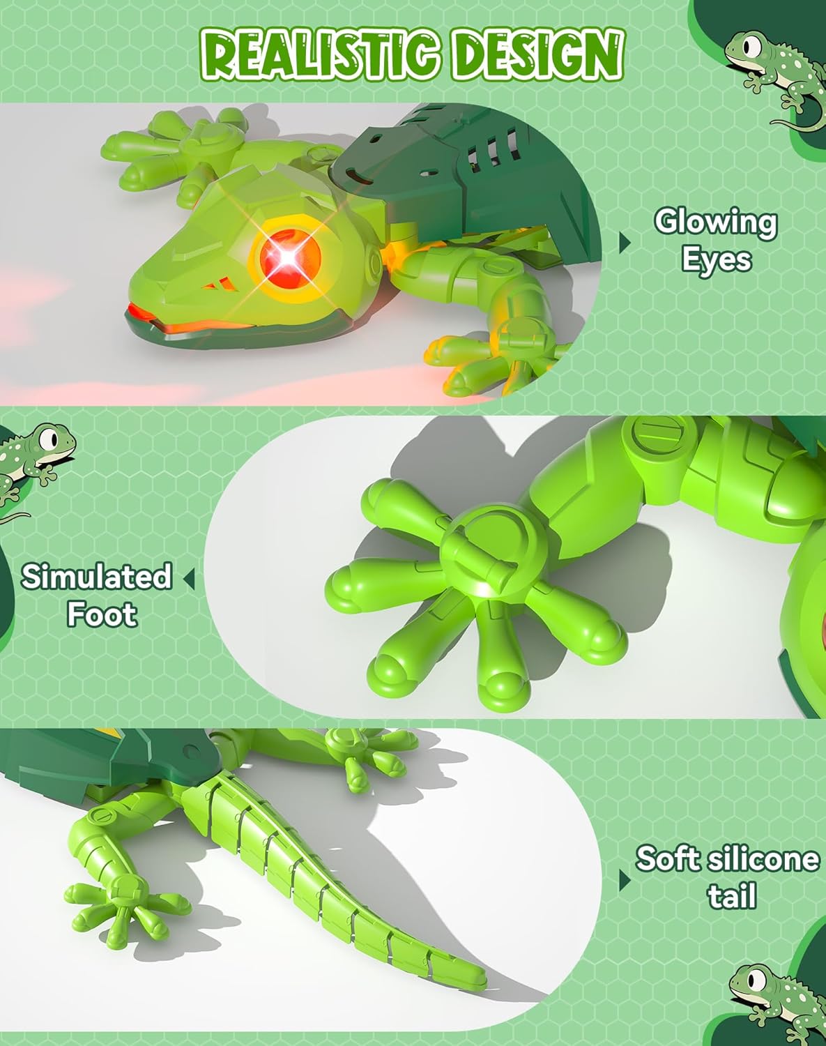 Remote Control Wall Climbing Gecko Robot with LED Eyes, 33ft Range Toy for Kids