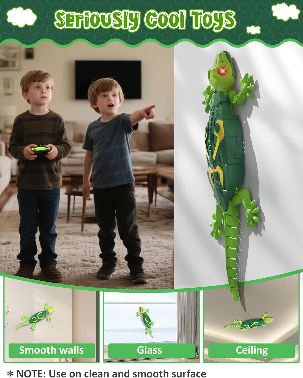 Remote Control Wall Climbing Gecko Robot with LED Eyes, 33ft Range Toy for Kids