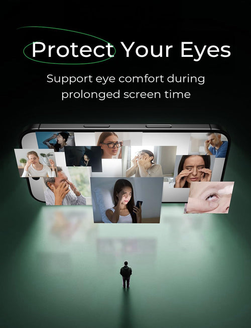 2-Pack Eye Protection Screen Protector for iPhone 15Plus/16Plus (6.7"), HD Clear, Auto Dust-Elimination, 9H Tempered Glass