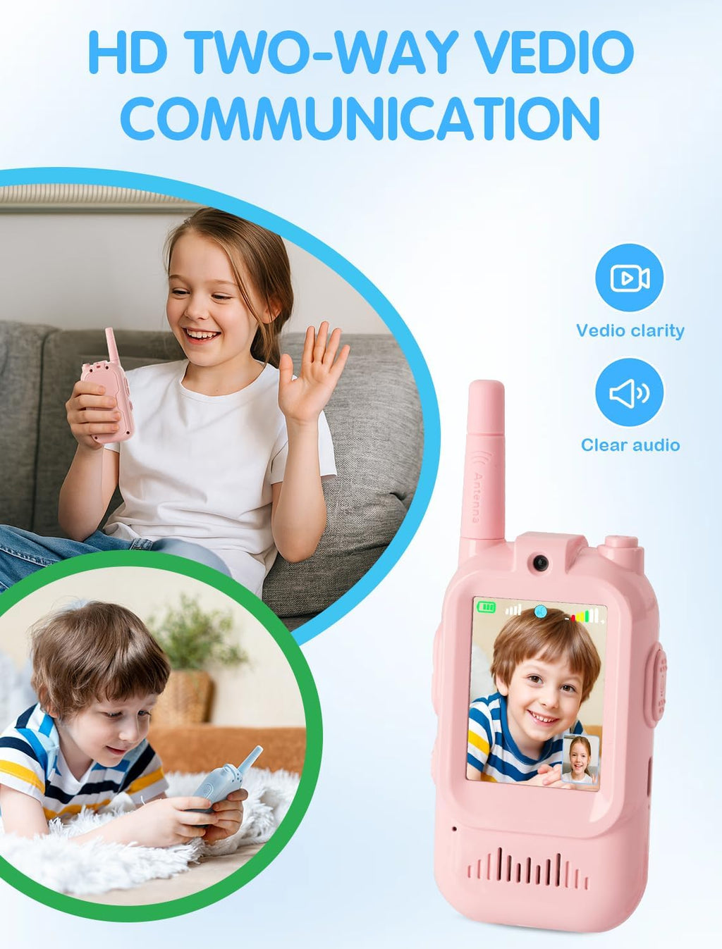 Kids Video Walkie Talkie 2-Pack: Rechargeable Toy with HD Camera & Voice Changer for Outdoor Play