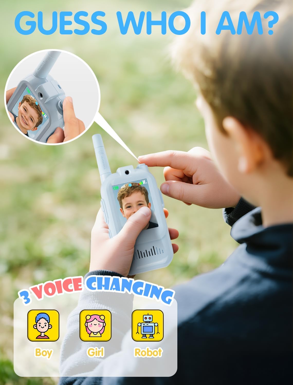Kids Video Walkie Talkie 2-Pack: Rechargeable Toy with HD Camera & Voice Changer for Outdoor Play