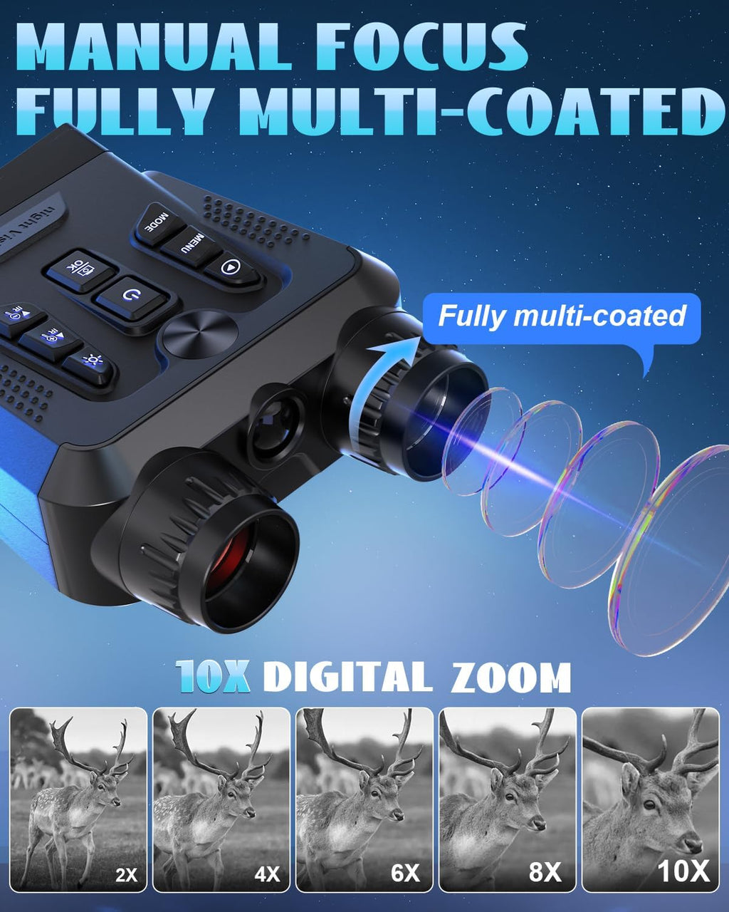 4K Night Vision Binoculars with 3.0" HD Screen, 10x Zoom, 32GB Card & Infrared