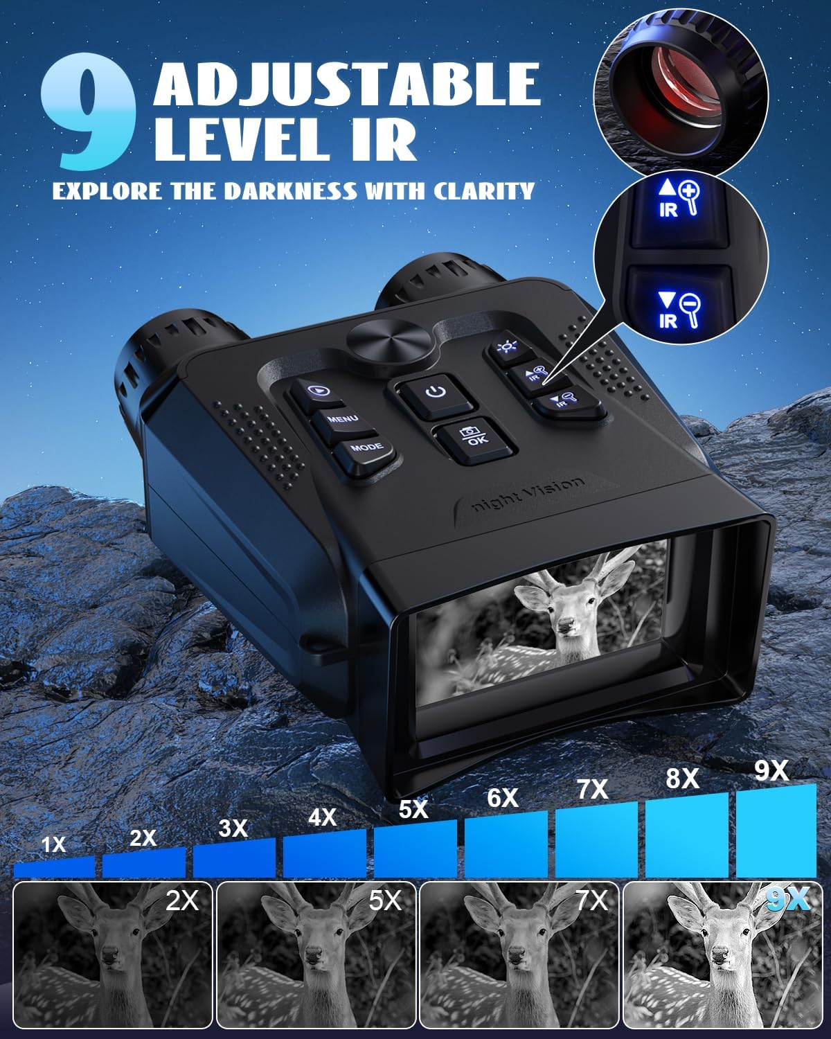 4K Night Vision Binoculars with 3.0" HD Screen, 10x Zoom, 32GB Card & Infrared