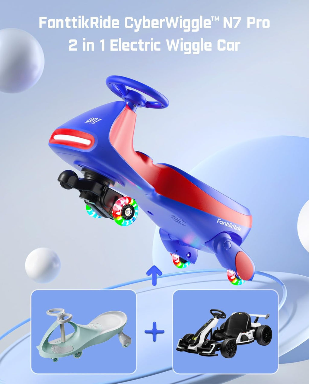 Electric Wiggle Car with Pedal, 2-in-1 Swing Car, 360° Steering, 2 Speeds Max 4 Mph, Bluetooth