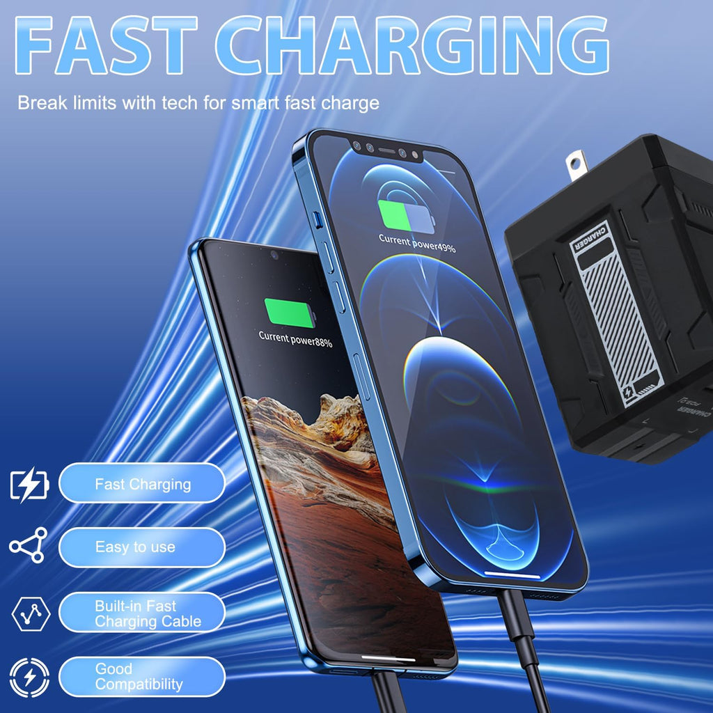 2-in-1 Retractable Wall Fast Charger 120W with Foldable Plug for Phone Tablet Laptop