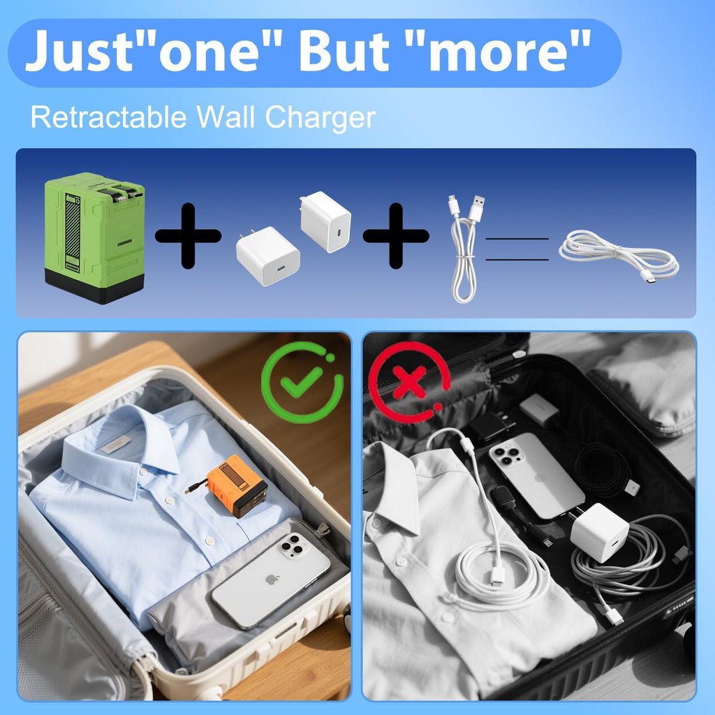2-in-1 Retractable Wall Fast Charger 120W with Foldable Plug for Phone Tablet Laptop