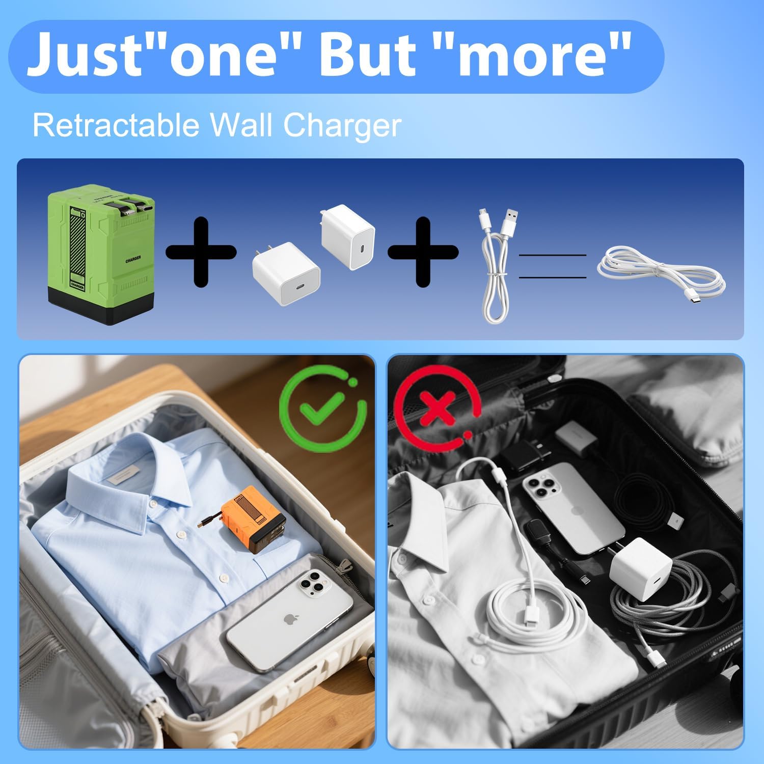 2-in-1 Retractable Wall Fast Charger 120W with Foldable Plug for Phone Tablet Laptop