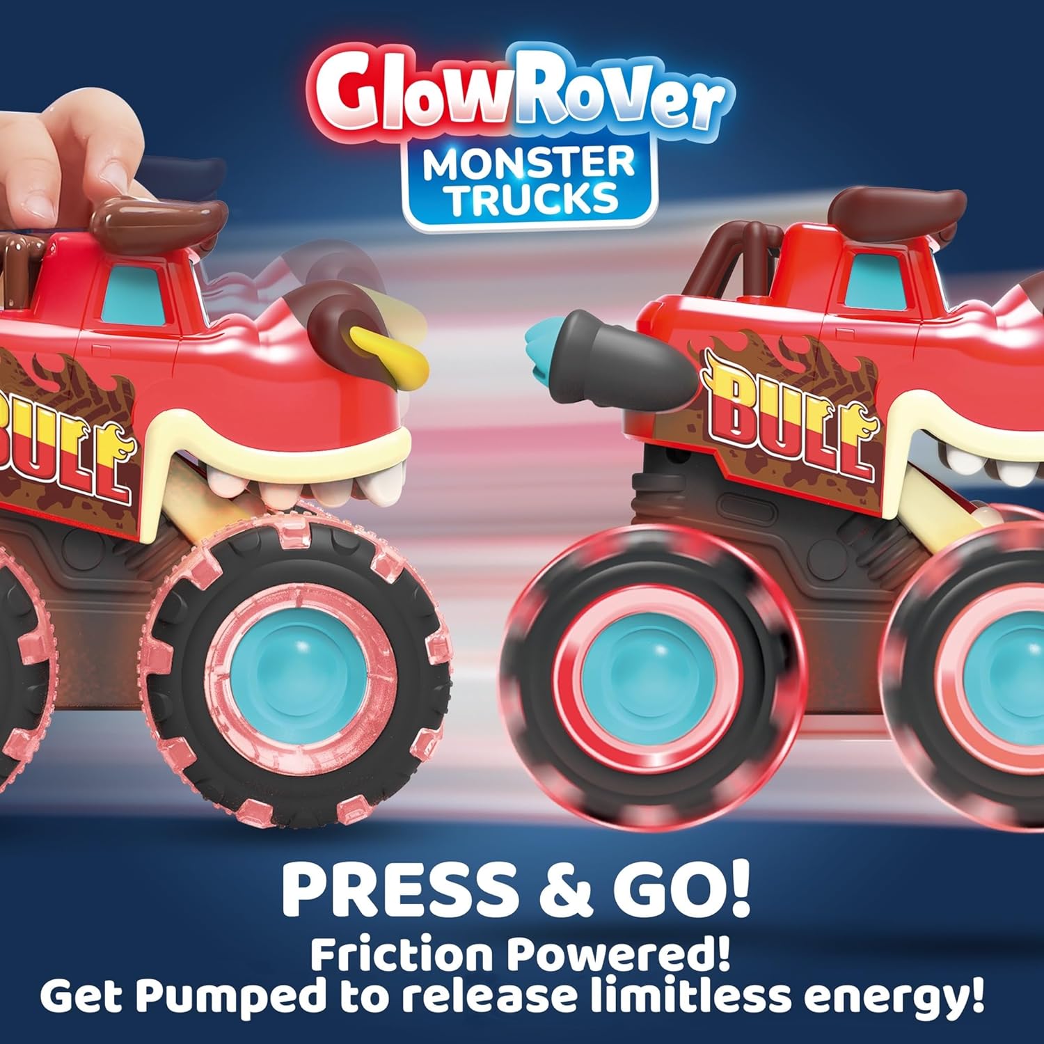 3 Pack Motion Activated Light Up Monster Trucks with LED Wheels - Press & Go Dinosaur Toy Cars for Toddlers