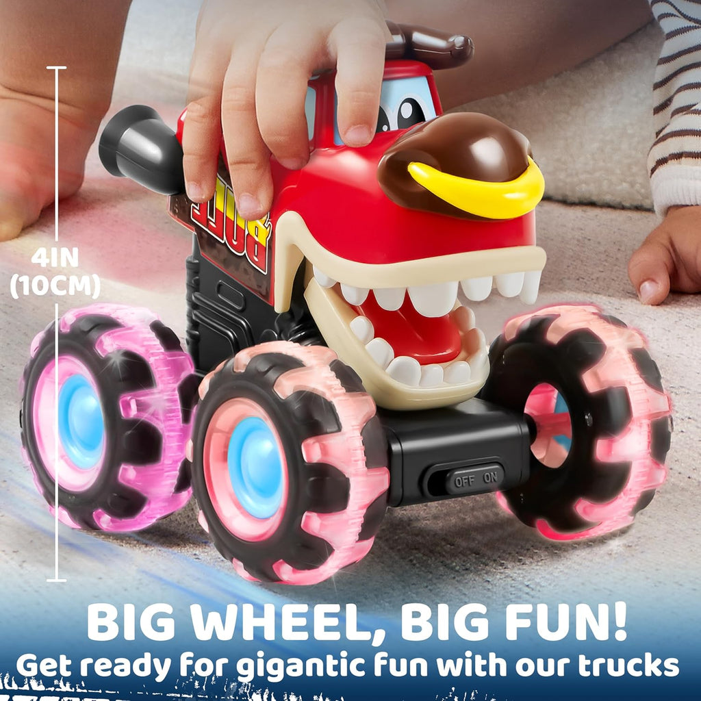 3 Pack Motion Activated Light Up Monster Trucks with LED Wheels - Press & Go Dinosaur Toy Cars for Toddlers