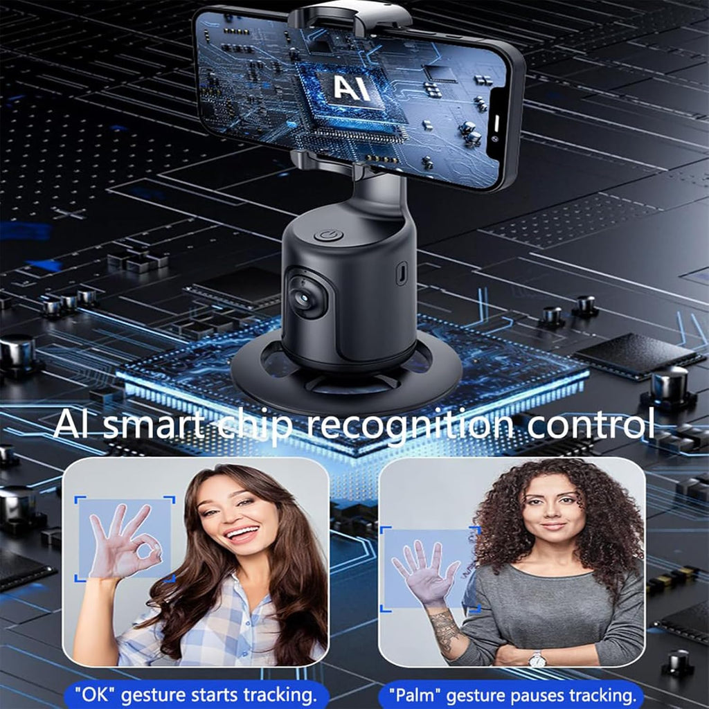Smart AI Facial Recognition Phone Tripod with 360° Tracking, Gesture Control & Remote