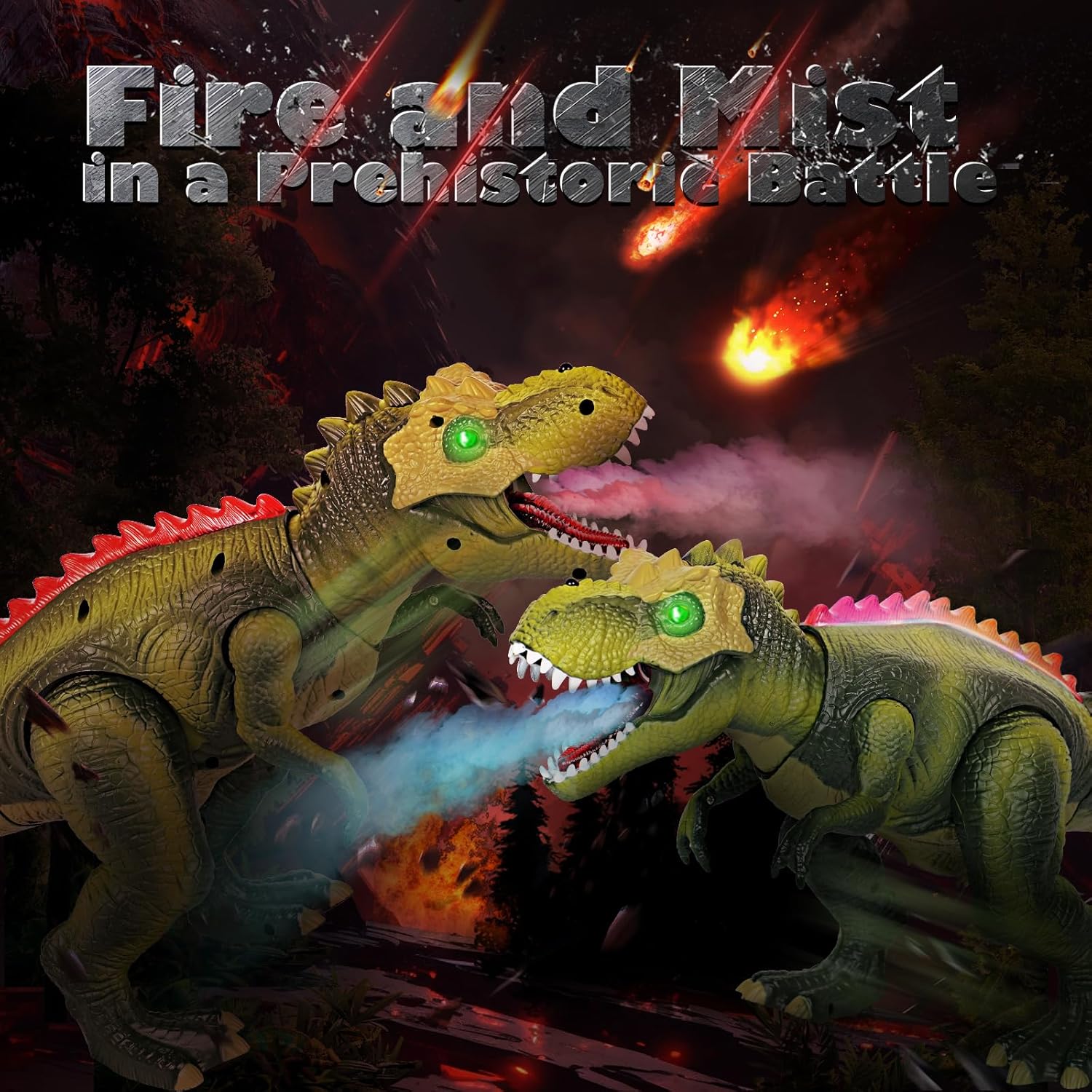 Remote Control T-Rex Dinosaur Toy with LED Lights, Fog Spray & Realistic Roars for Kids 3+