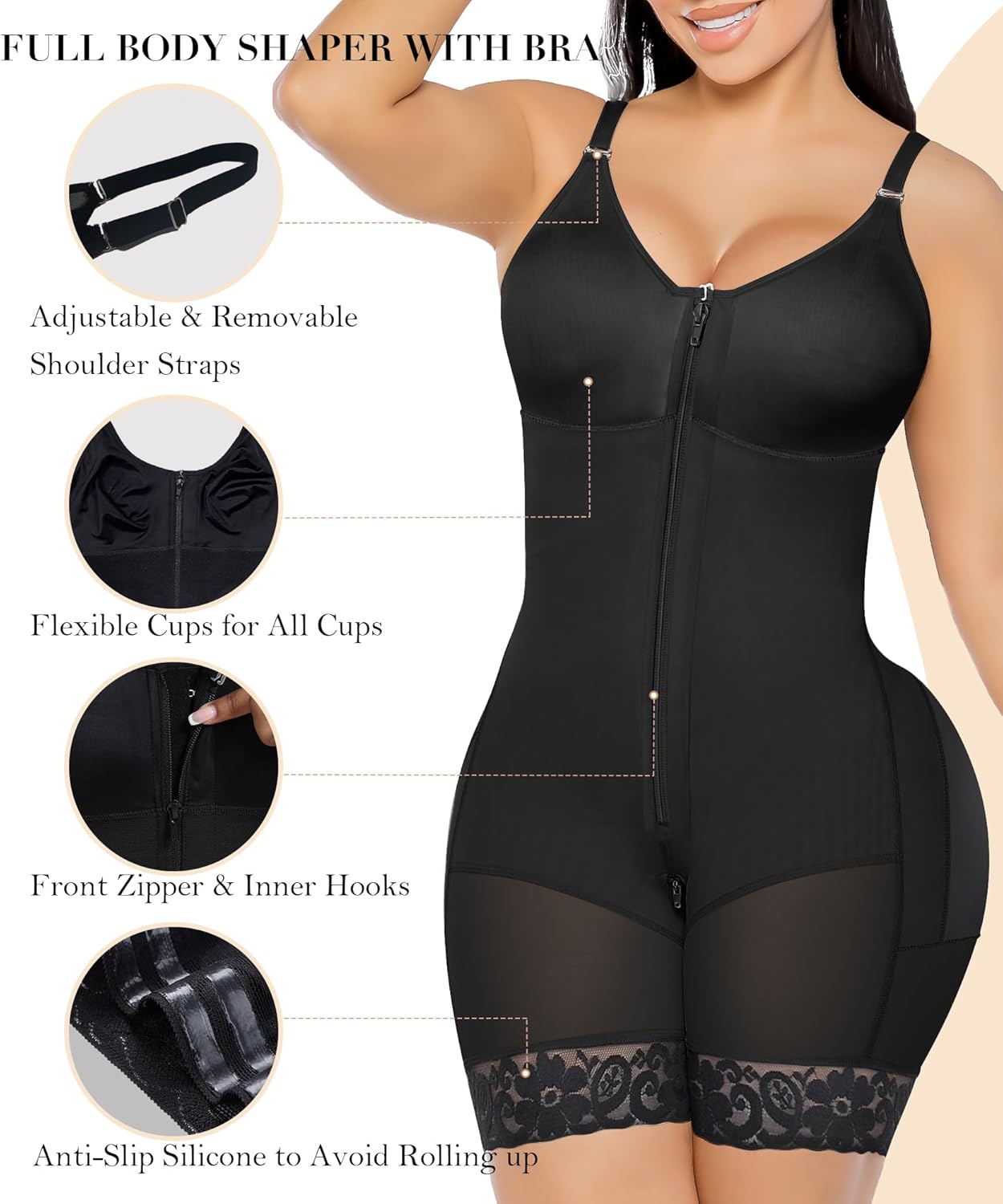 Postpartum Full Body Shapewear with Tummy Control, Butt Lifter & Zipper Crotch
