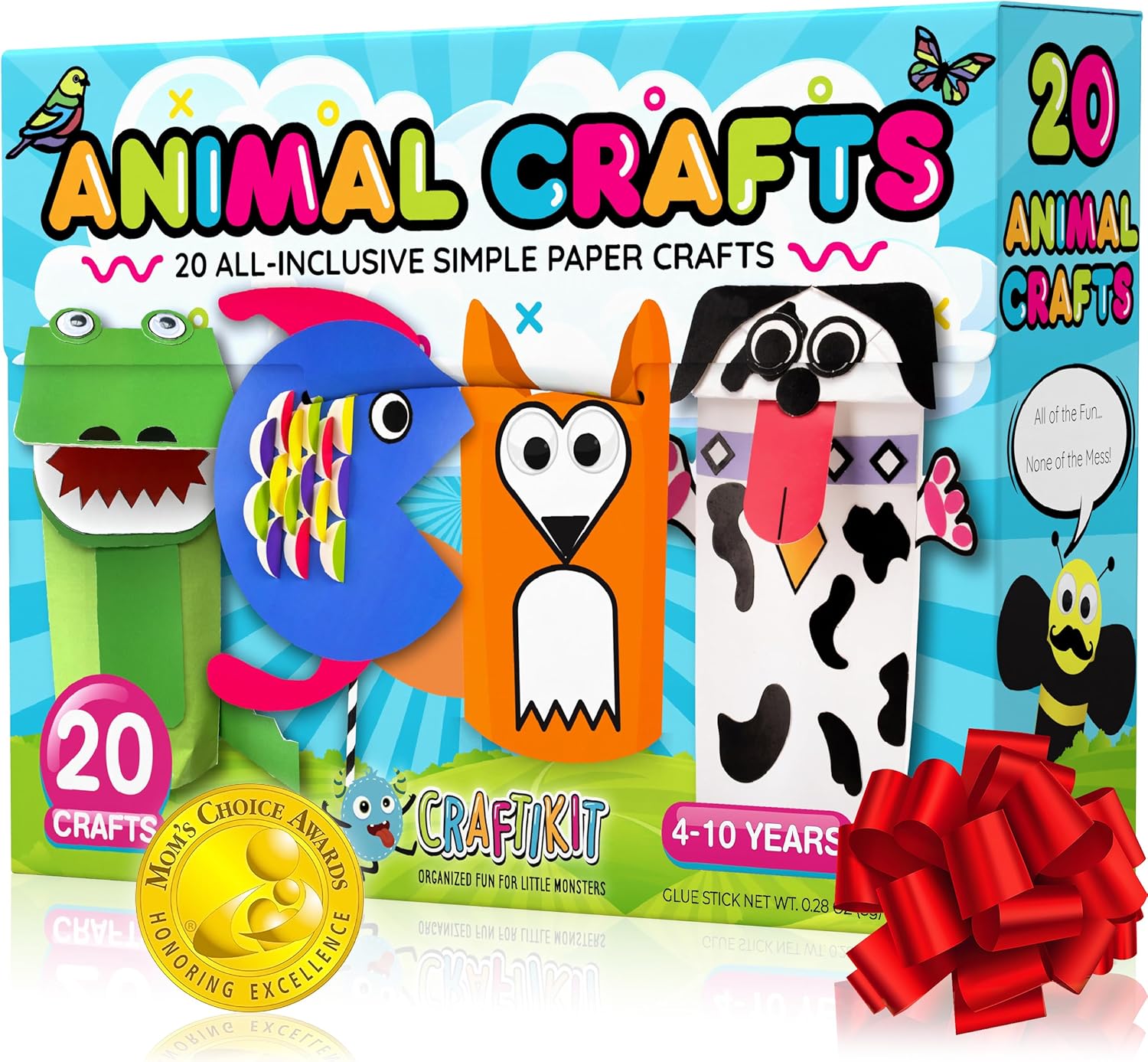 20 Pre-Prepped Animal Crafts for Kids Ages 3-10, All-Inclusive Mess-Free Art Kit