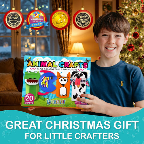 20 Pre-Prepped Animal Crafts for Kids Ages 3-10, All-Inclusive Mess-Free Art Kit