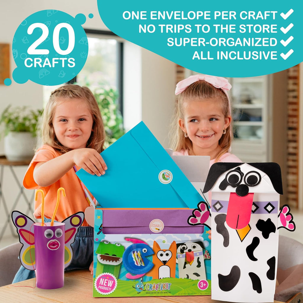 20 Pre-Prepped Animal Crafts for Kids Ages 3-10, All-Inclusive Mess-Free Art Kit