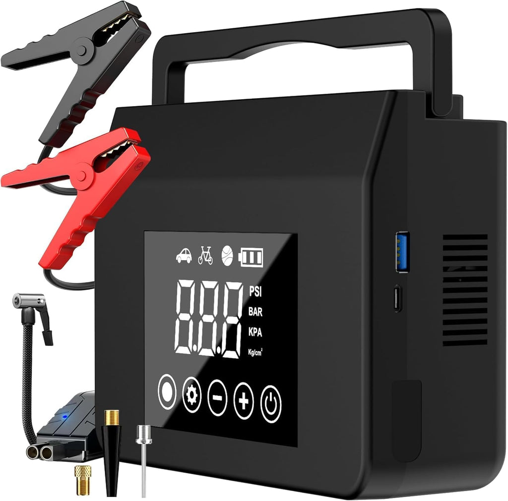 4000A Car Jump Starter with 150PSI Air Compressor, 15000mAh Power Bank & LED Light