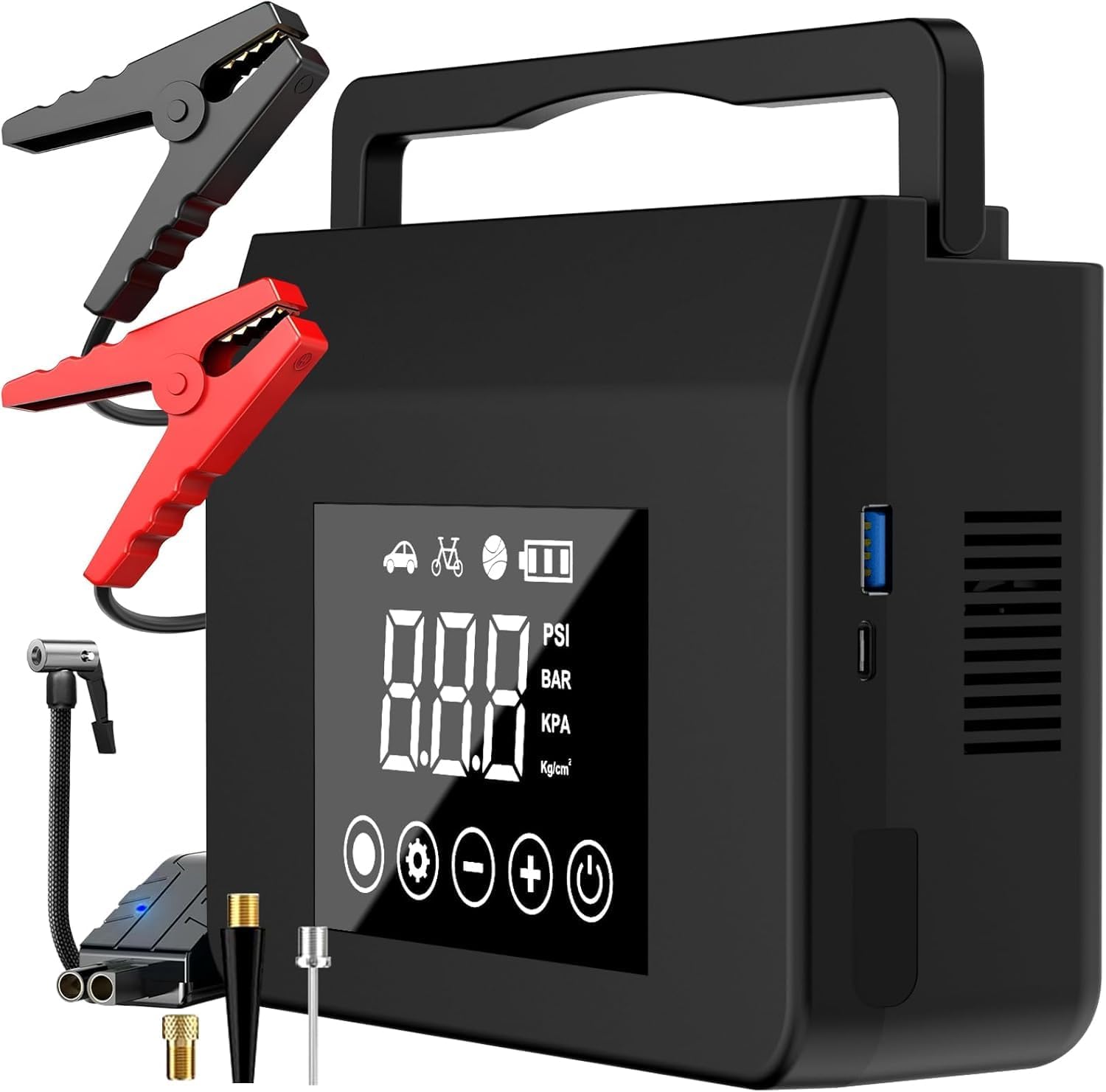 4000A Car Jump Starter with 150PSI Air Compressor, 15000mAh Power Bank & LED Light