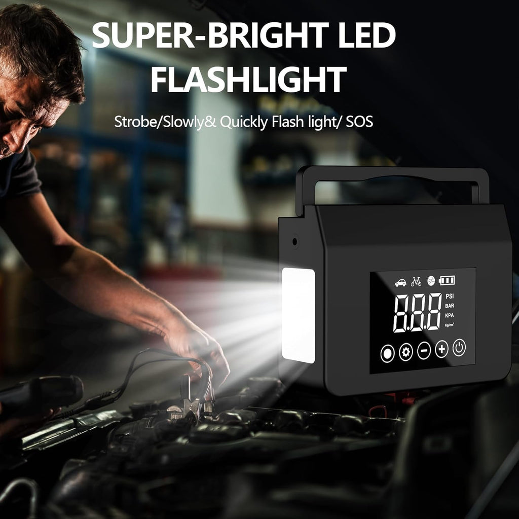 4000A Car Jump Starter with 150PSI Air Compressor, 15000mAh Power Bank & LED Light