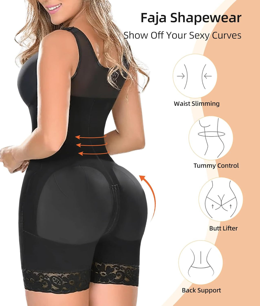 Full Body Shaper with Tummy Control & Butt Lift - Post Surgery Shapewear with Zipper Crotch