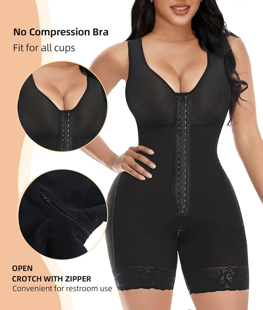 Full Body Shaper with Tummy Control & Butt Lift - Post Surgery Shapewear with Zipper Crotch