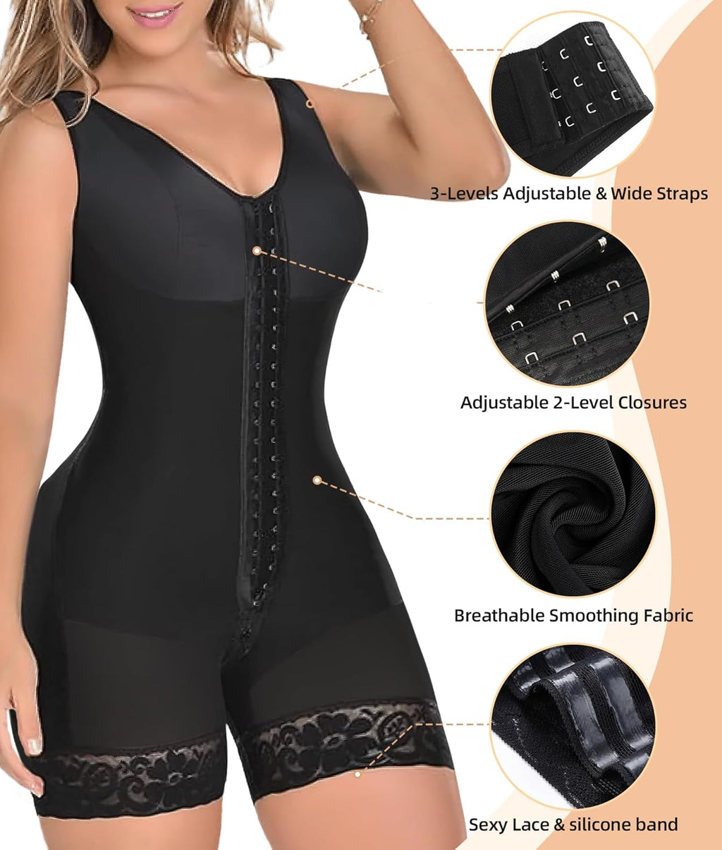 Full Body Shaper with Tummy Control & Butt Lift - Post Surgery Shapewear with Zipper Crotch