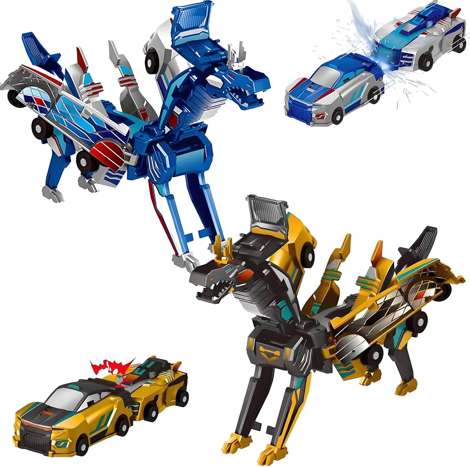 2-in-1 Magnetic Collision Dinosaur Car Toy | Transformable Robot Toy for Kids Ages 3-12