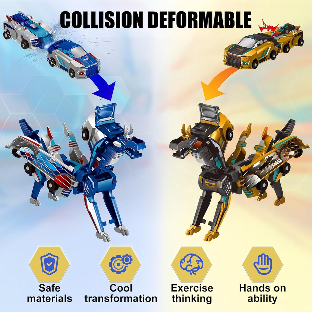 2-in-1 Magnetic Collision Dinosaur Car Toy | Transformable Robot Toy for Kids Ages 3-12