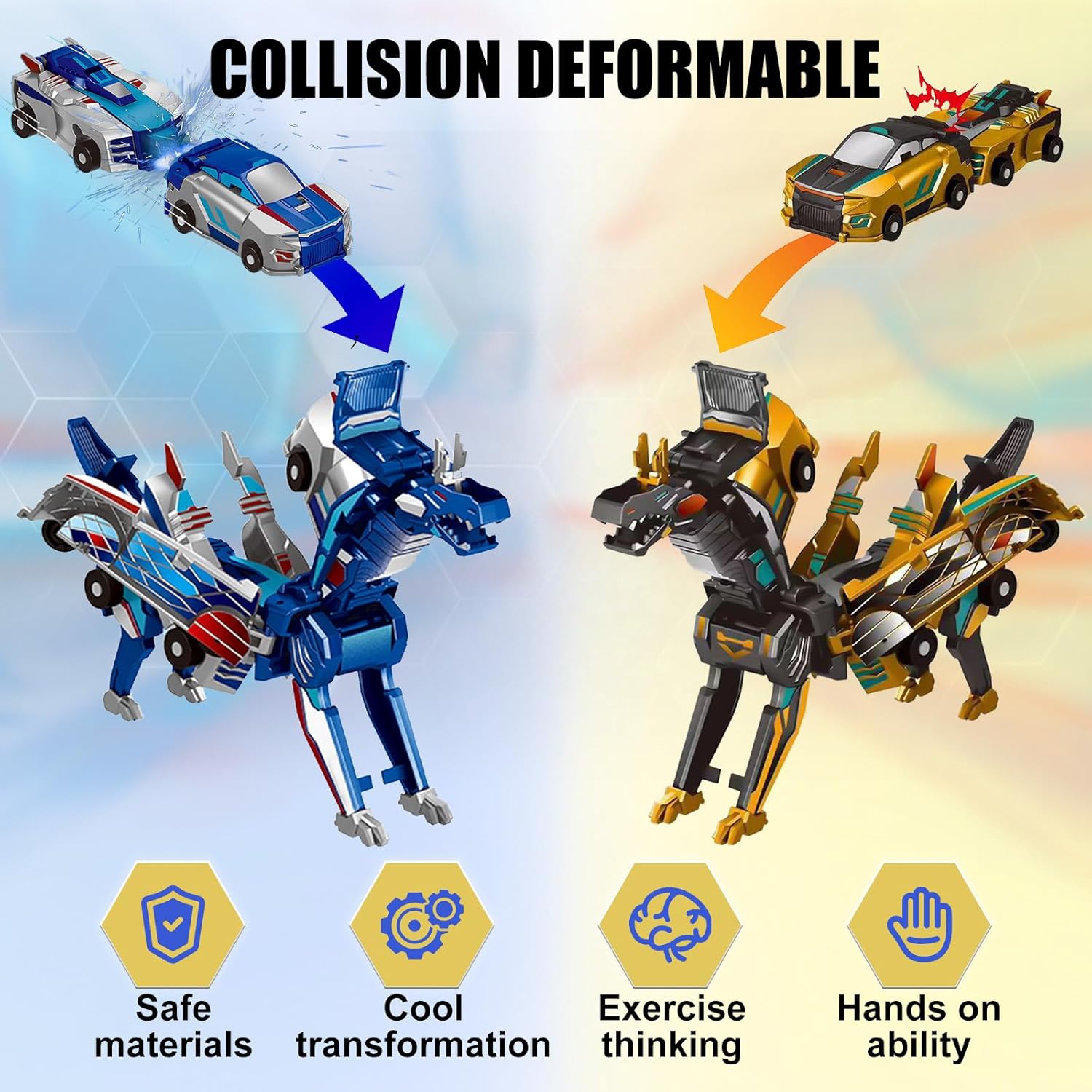 2-in-1 Magnetic Collision Dinosaur Car Toy | Transformable Robot Toy for Kids Ages 3-12