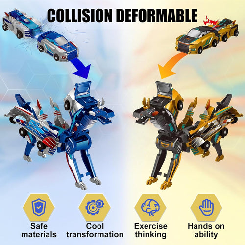 2-in-1 Magnetic Collision Dinosaur Car Toy | Transformable Robot Toy for Kids Ages 3-12