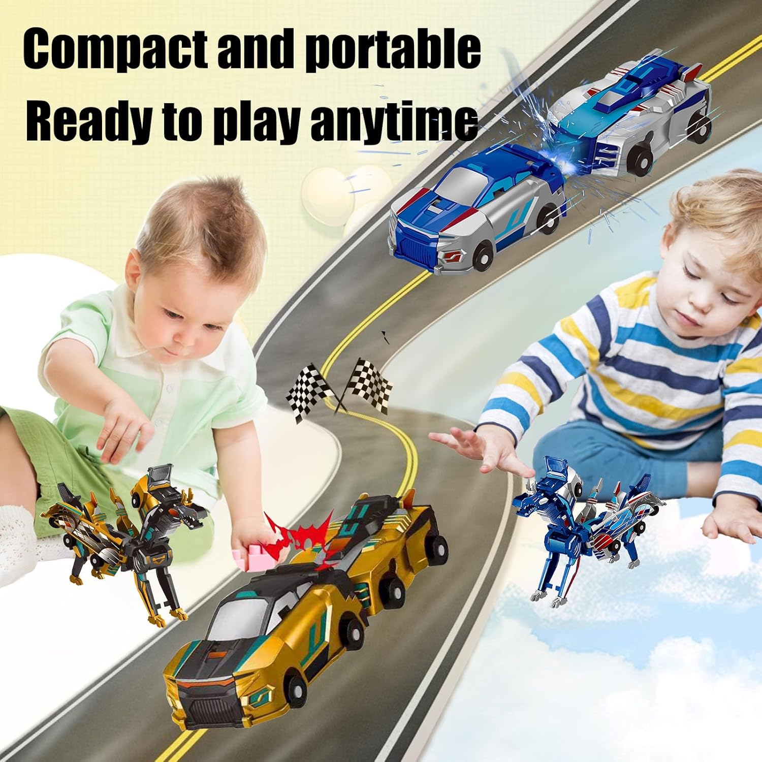 2-in-1 Magnetic Collision Dinosaur Car Toy | Transformable Robot Toy for Kids Ages 3-12