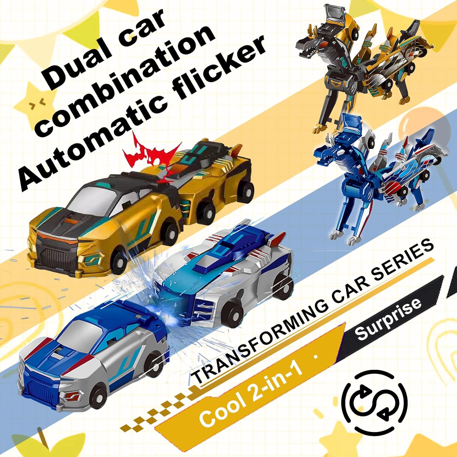2-in-1 Magnetic Collision Dinosaur Car Toy | Transformable Robot Toy for Kids Ages 3-12