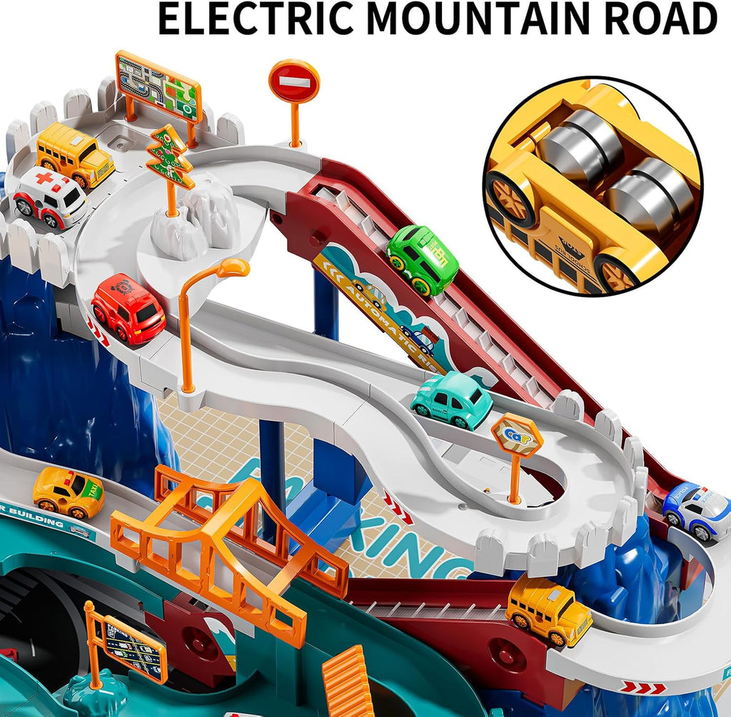 Dinosaur Race Track Playset with 10 Mini Cars, Educational Ramp Garage Toy for Kids Ages 3-8
