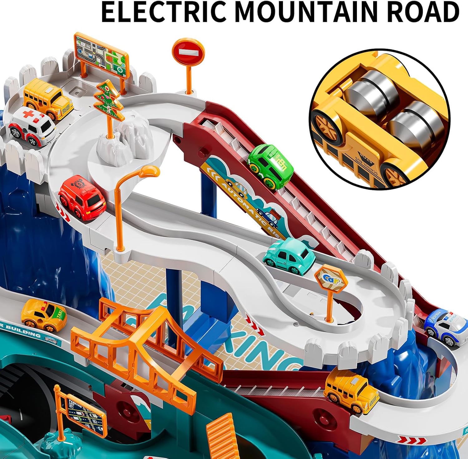 Dinosaur Race Track Playset with 10 Mini Cars, Educational Ramp Garage Toy for Kids Ages 3-8