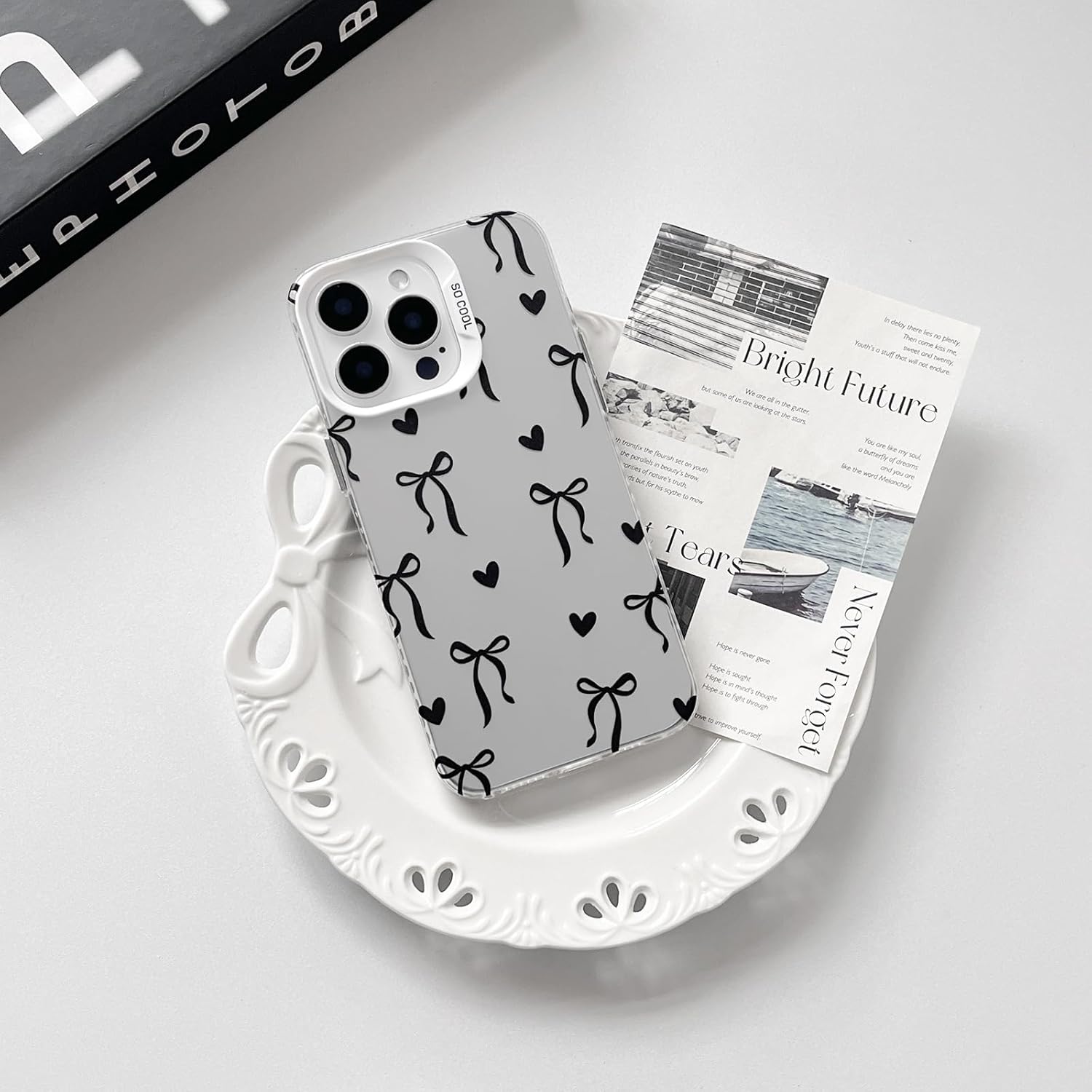 Cute Bow Heart Phone Case for iPhone 12 Pro Max - Soft TPU+PC Shockproof Protective Cover