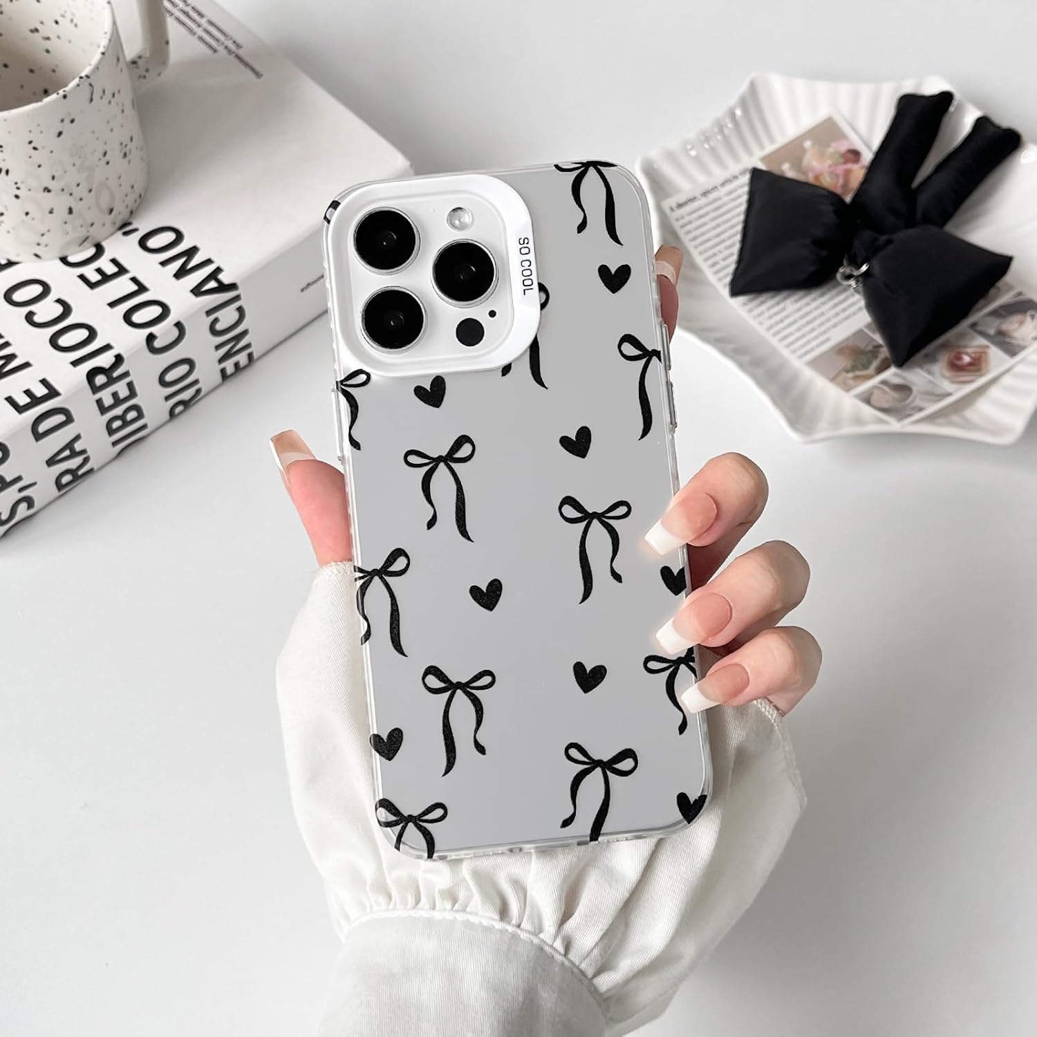 Cute Bow Heart Phone Case for iPhone 12 Pro Max - Soft TPU+PC Shockproof Protective Cover
