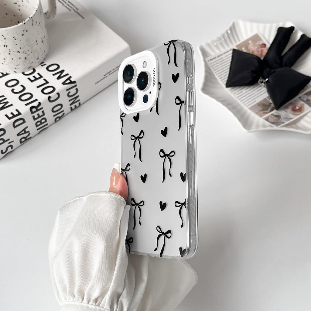 Cute Bow Heart Phone Case for iPhone 12 Pro Max - Soft TPU+PC Shockproof Protective Cover