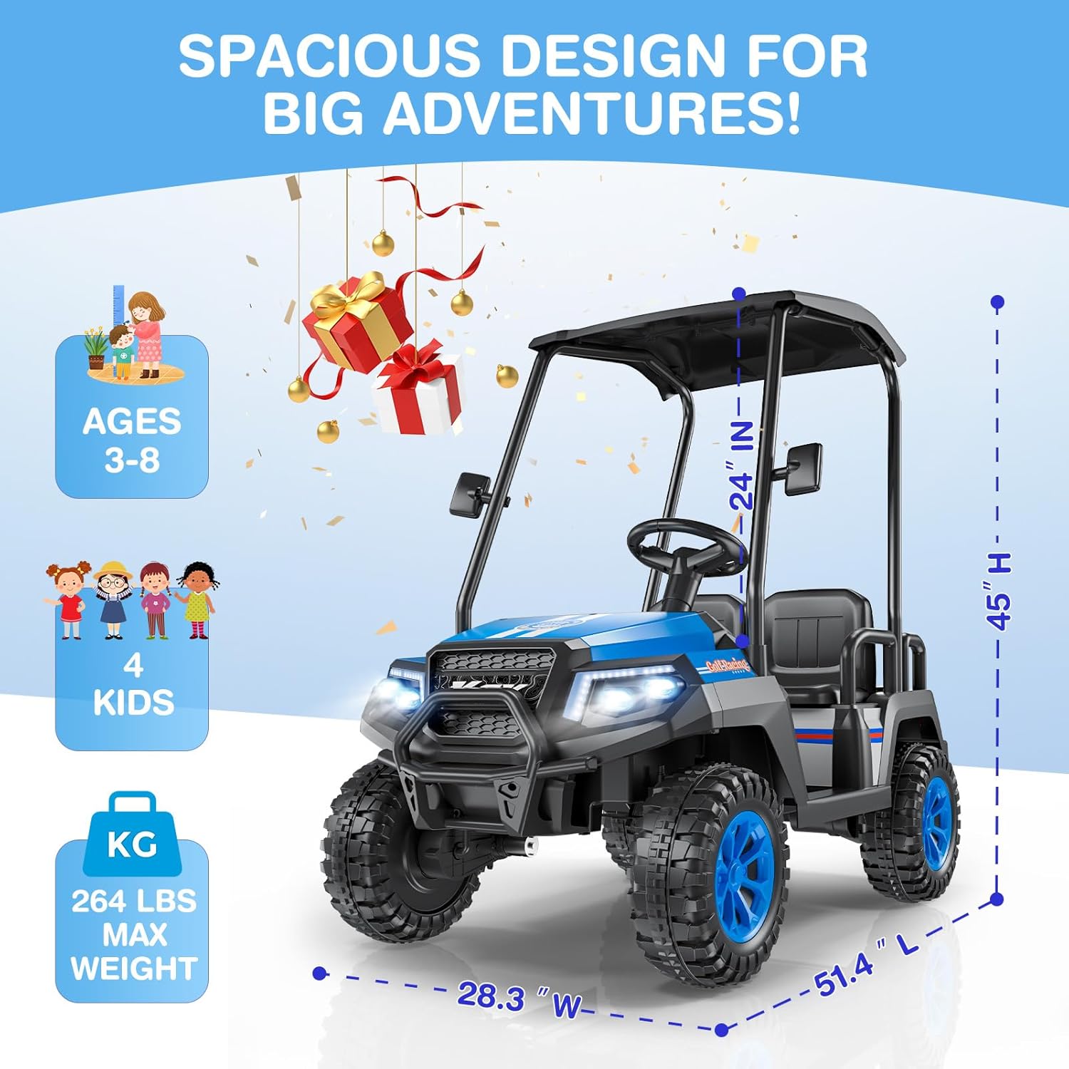 24V 4-Seater Kids' Golf Cart with Remote Control, 4WD Ride-On Car for Ages 3-8