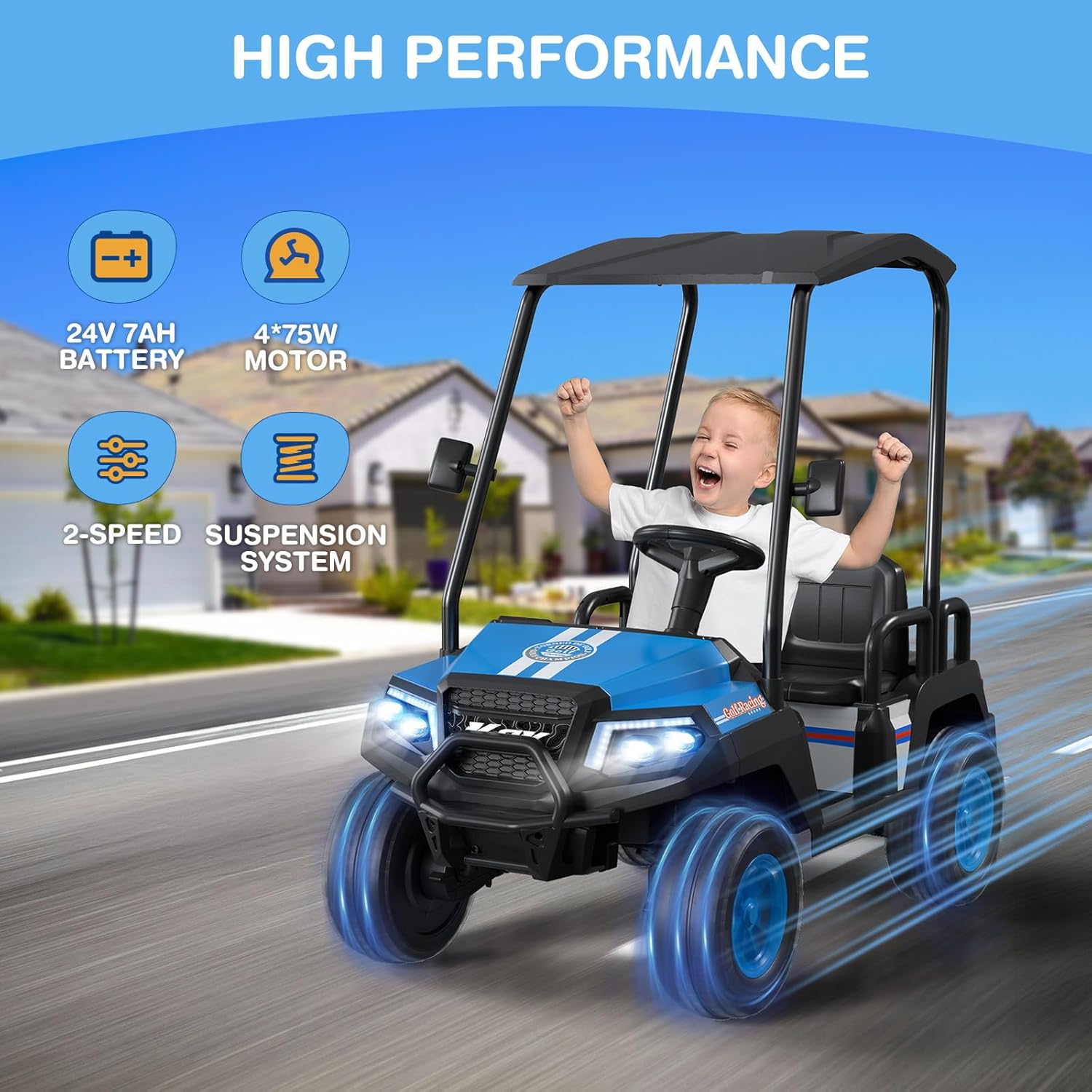 24V 4-Seater Kids' Golf Cart with Remote Control, 4WD Ride-On Car for Ages 3-8