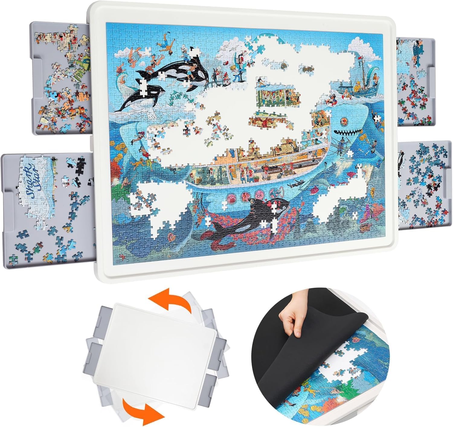 1500-Piece Rotating Puzzle Board with Drawers & Cover, 35x27 Inch Spinning Jigsaw Table