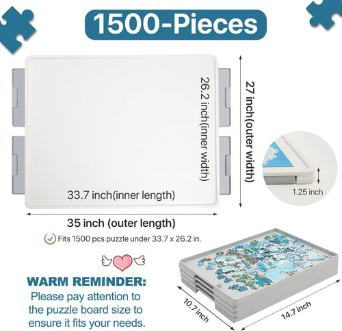 1500-Piece Rotating Puzzle Board with Drawers & Cover, 35x27 Inch Spinning Jigsaw Table
