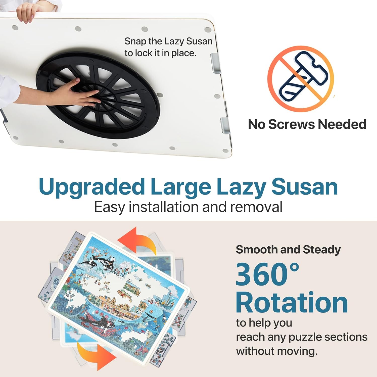 1500-Piece Rotating Puzzle Board with Drawers & Cover, 35x27 Inch Spinning Jigsaw Table