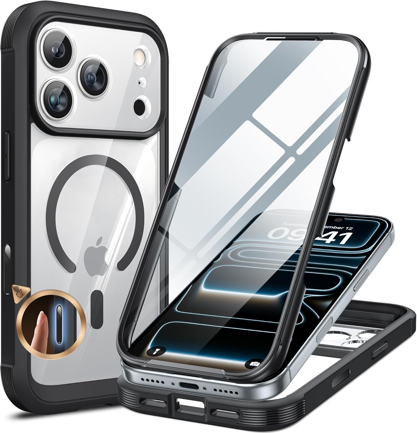 iPhone 17 Pro Max 6.9" Full-Body Case with Built-in Glass Screen & Camera Protector, Magnetic