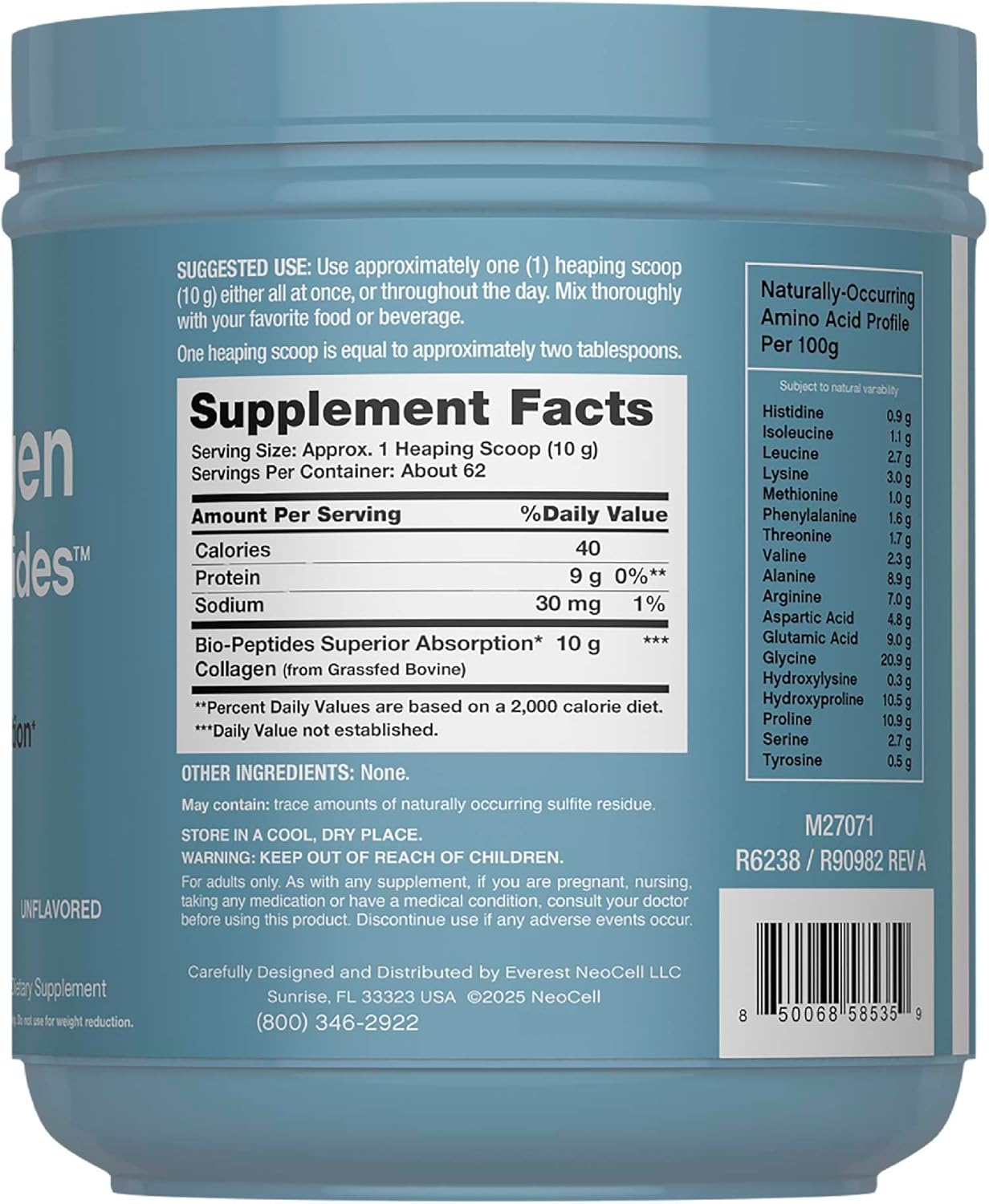 Collagen Bio-Peptides Powder 22oz | Superior Absorption for Hair, Skin & Nails | Grass-Fed Protein