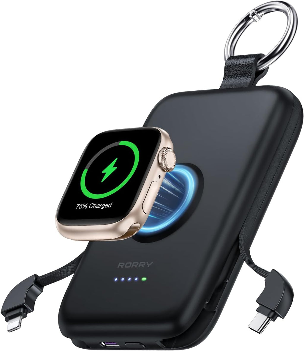 10000mAh PD 20W Fast Charging Power Bank with Built-in Cables for iPhone & Apple Watch