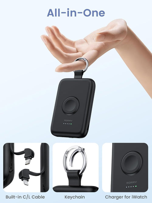 10000mAh PD 20W Fast Charging Power Bank with Built-in Cables for iPhone & Apple Watch