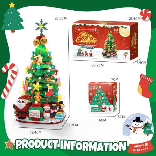 2025 Advent Calendar Christmas Tree Building Blocks with LED Light, 24-Day Countdown Decor