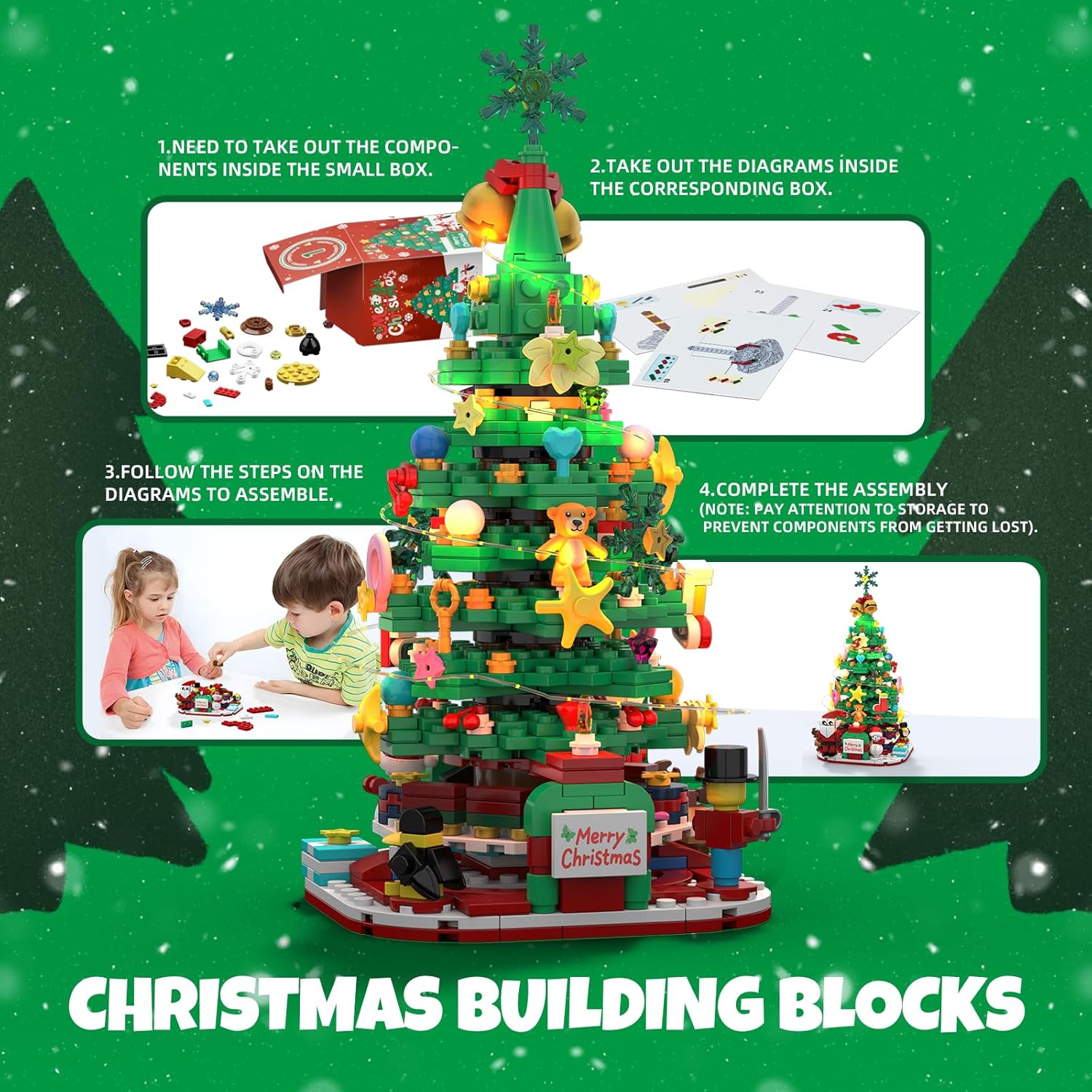 2025 Advent Calendar Christmas Tree Building Blocks with LED Light, 24-Day Countdown Decor