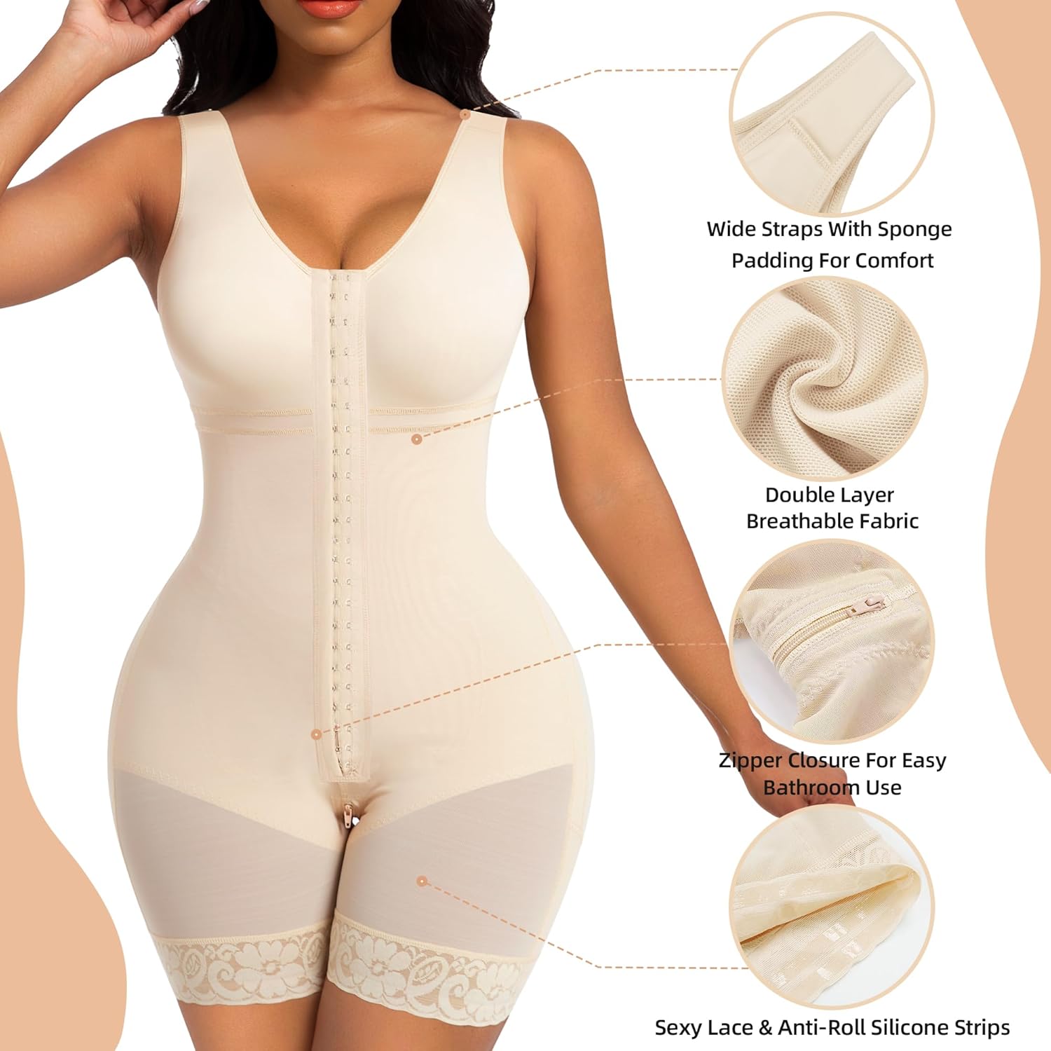 Women's Full Body Shapewear with Tummy Control & Butt Lift, Postpartum Compression Bodysuit