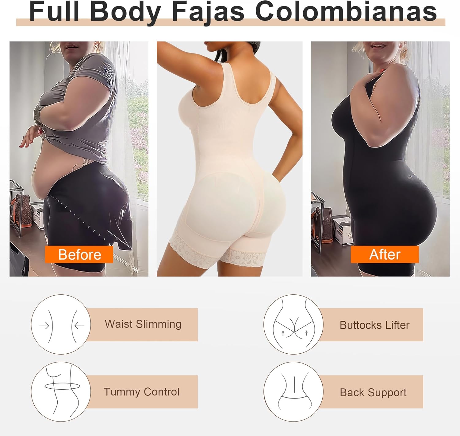 Women's Full Body Shapewear with Tummy Control & Butt Lift, Postpartum Compression Bodysuit